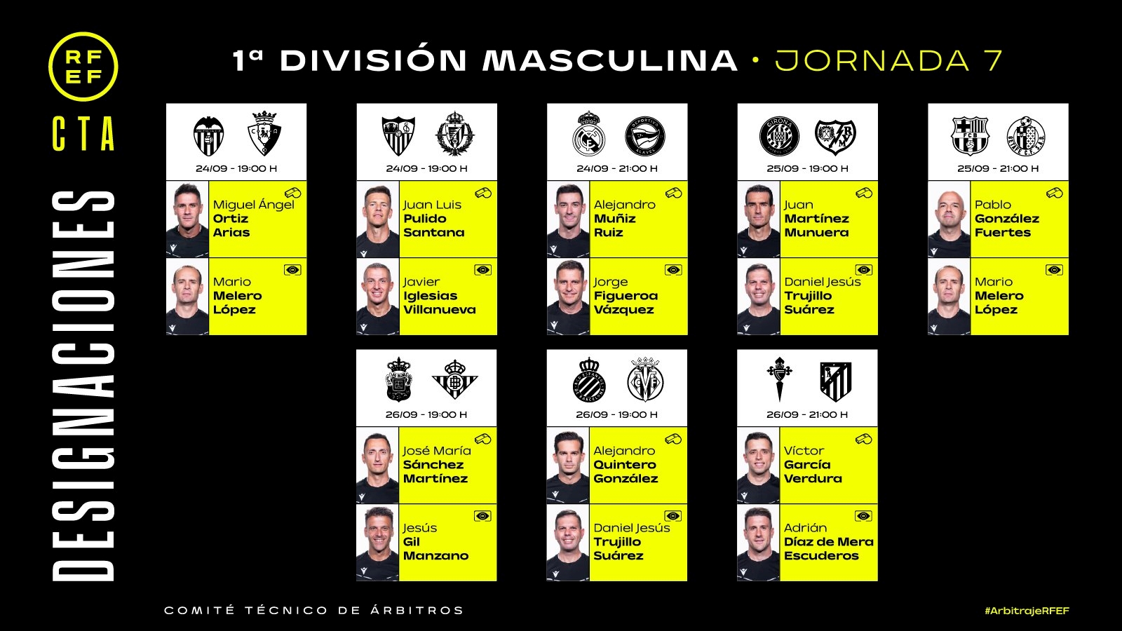 西甲第7轮裁判:鲁伊斯执法皇马阿拉维斯 福埃特斯执法巴萨赫塔费