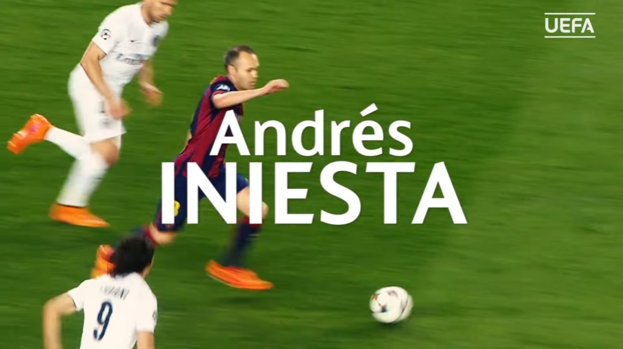 突破,很难么?伊涅斯塔连过三人长驱直入,助攻内马尔攻破巴黎