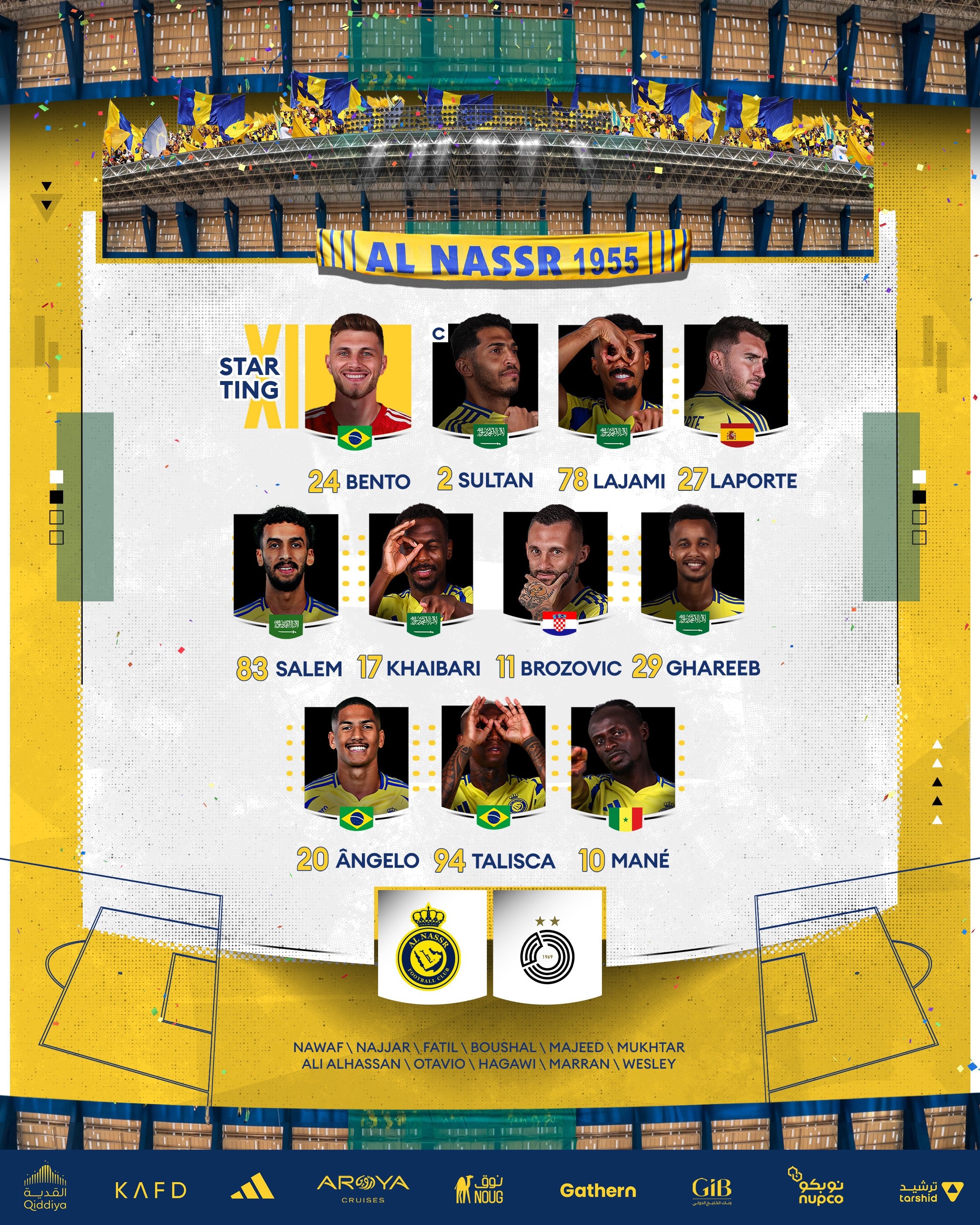 亚冠精英联赛-胜利vs萨德首发:C罗轮休,马内、塔利斯卡出战